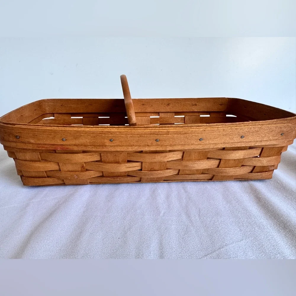 VINTAGE‎ Longaberger cracker Bread basket wooden divider carved flower detail
